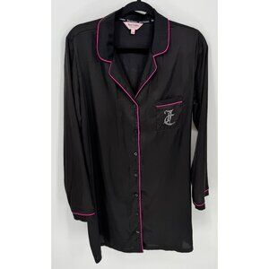 Juicy Couture satin long sleeve button down black nightgown lounge shirt